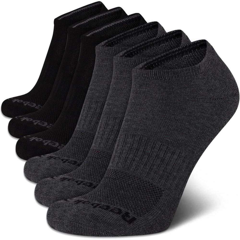 imageReebok Mens Low Cut Socks  6 Pack Basic Cushioned No Show Athletic Socks for Men Size 6125GreyBlack