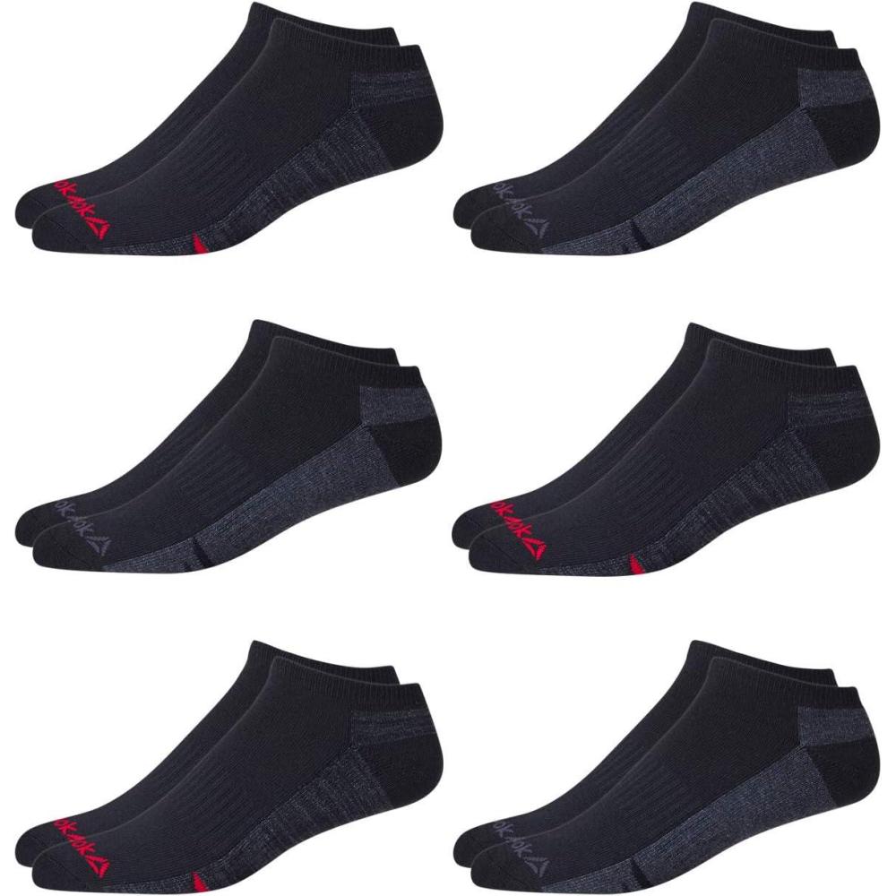 imageReebok Mens Low Cut Socks  6 Pack Basic Cushioned No Show Athletic Socks for Men Size 6125Red LogoBlack