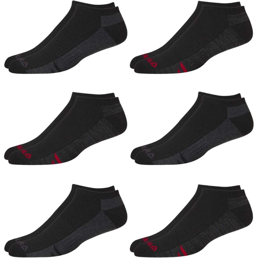imageReebok Mens Low Cut Socks  6 Pack Basic Cushioned No Show Athletic Socks for Men Size 6125Solid Black