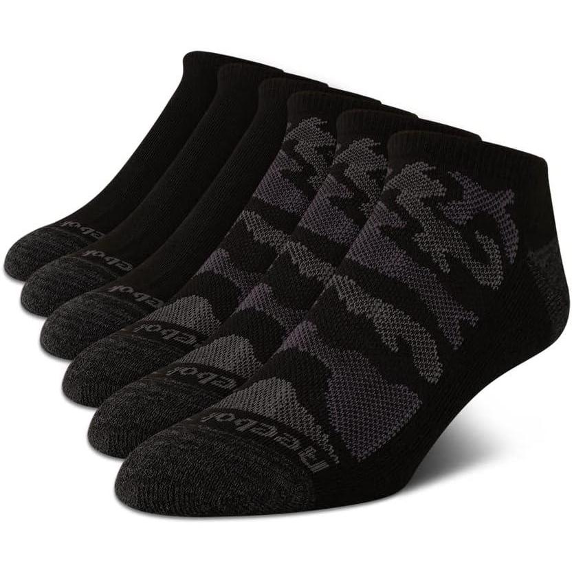 imageReebok Mens Low Cut Socks  6 Pack Basic Cushioned No Show Athletic Socks for Men Size 6125True Black Camo