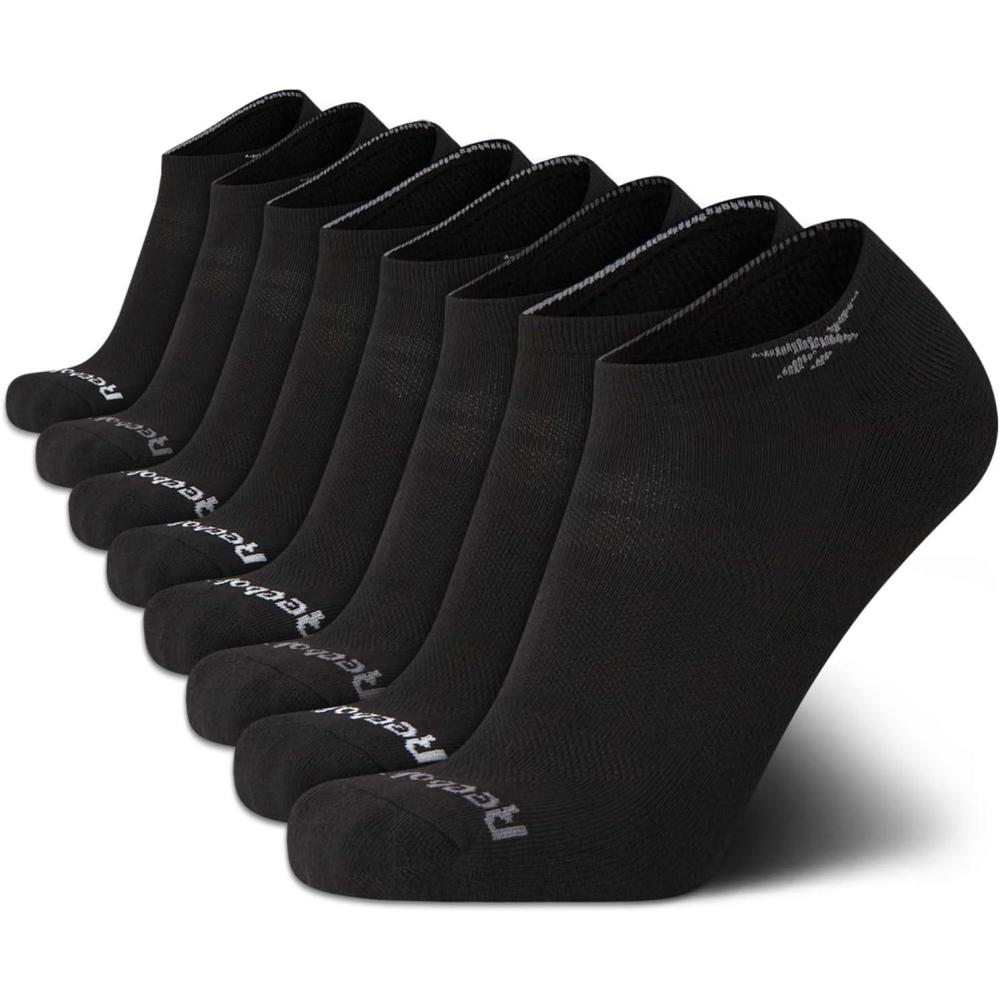 imageReebok Mens Low Cut Socks  8 Pack Stretch Performance Basic No Show  Flat Athletic Socks for Men Shoe Size 6125All Black