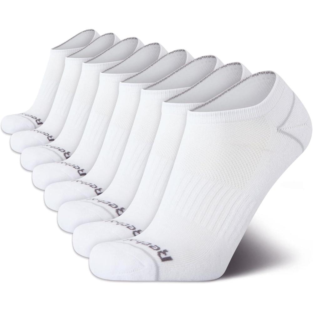imageReebok Mens Low Cut Socks  8 Pack Stretch Performance Basic No Show  Flat Athletic Socks for Men Shoe Size 6125All White