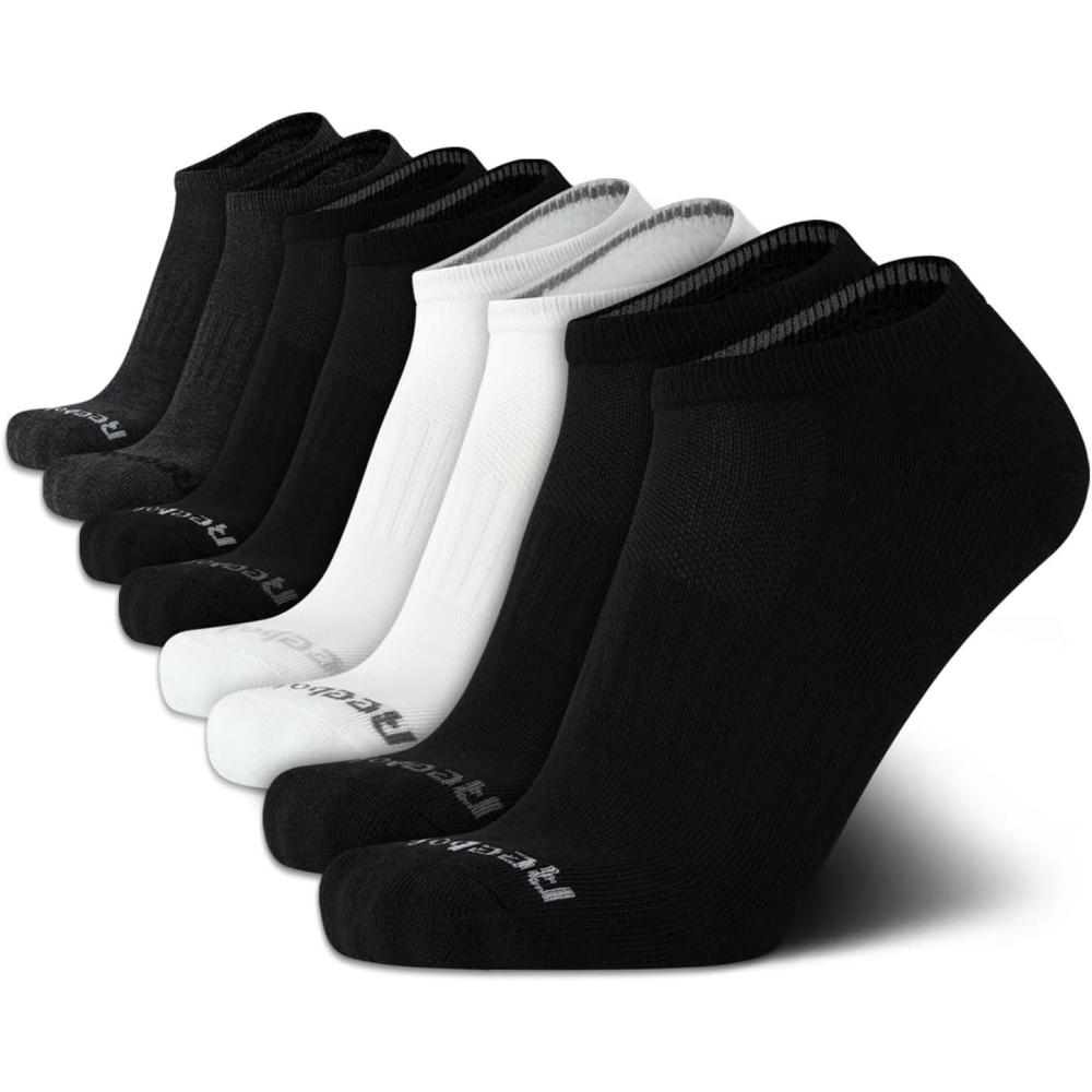 imageReebok Mens Low Cut Socks  8 Pack Stretch Performance Basic No Show  Flat Athletic Socks for Men Shoe Size 6125BlackWhiteGrey