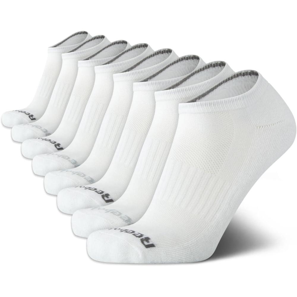 imageReebok Mens Low Cut Socks  8 Pack Stretch Performance Basic No Show  Flat Athletic Socks for Men Shoe Size 6125White