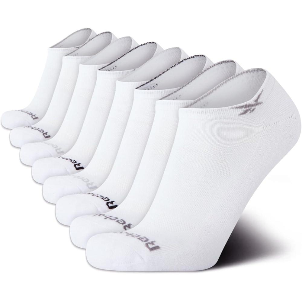 imageReebok Mens Low Cut Socks  8 Pack Stretch Performance Basic No Show  Flat Athletic Socks for Men Shoe Size 6125White Logo