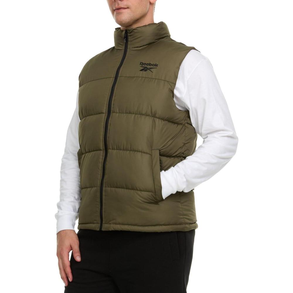 imageReebok Mens Puffer Vest for Winter Lightweight Down Alternative Mens Outerwear Vests Winter Vest for Men Puffy VestGreen