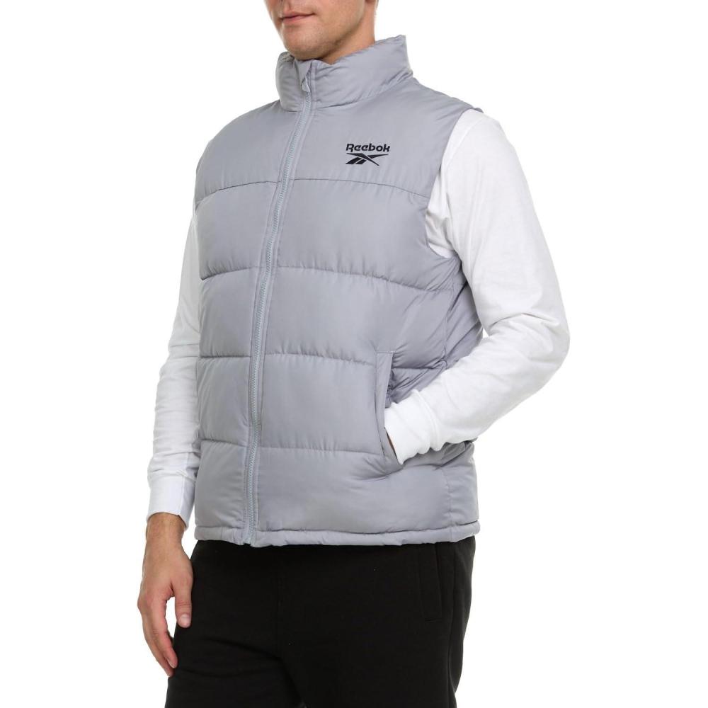 imageReebok Mens Puffer Vest for Winter Lightweight Down Alternative Mens Outerwear Vests Winter Vest for Men Puffy VestGrey