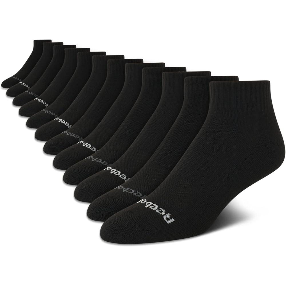 imageReebok Mens Quarter Socks  12 Pack Performance Comfort Athletic Socks  Breathable Ankle Socks for Men 6125All Black