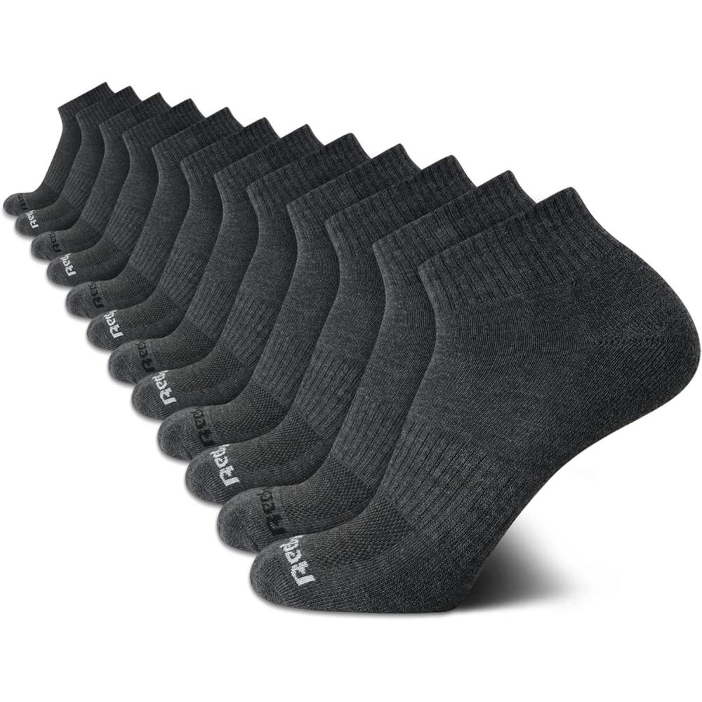 imageReebok Mens Quarter Socks  12 Pack Performance Comfort Athletic Socks  Breathable Ankle Socks for Men 6125All Grey