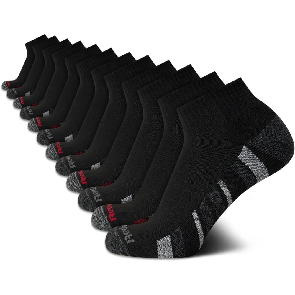 imageReebok Mens Quarter Socks  12 Pack Performance Comfort Athletic Socks  Breathable Ankle Socks for Men 6125Classic Black