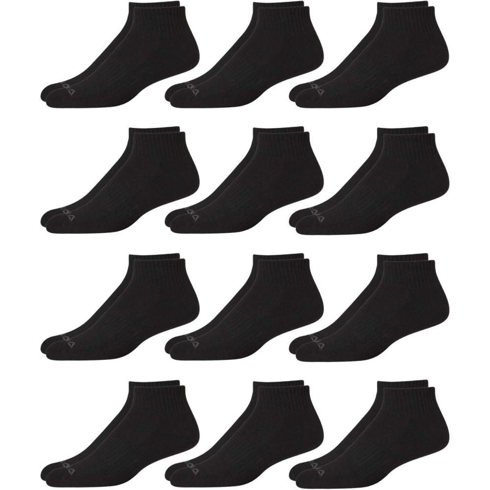 imageReebok Mens Quarter Socks  12 Pack Performance Comfort Athletic Socks  Breathable Ankle Socks for Men 6125Jet Black