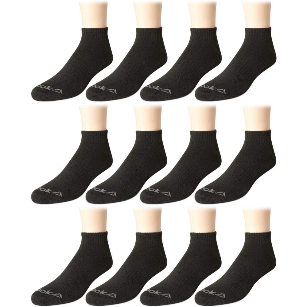 imageReebok Mens Quarter Socks  12 Pack Performance Comfort Athletic Socks  Breathable Ankle Socks for Men 6125Oil Black