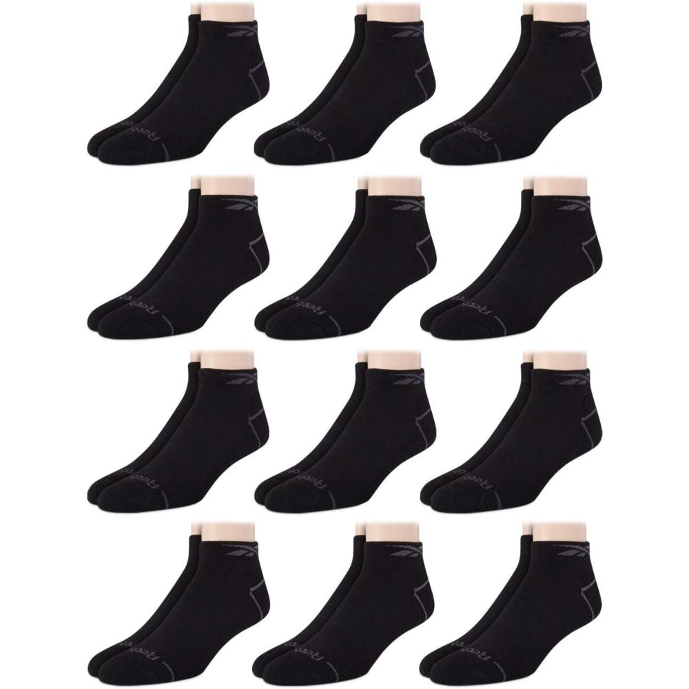 imageReebok Mens Quarter Socks  12 Pack Performance Comfort Athletic Socks  Breathable Ankle Socks for Men 6125Pure Black