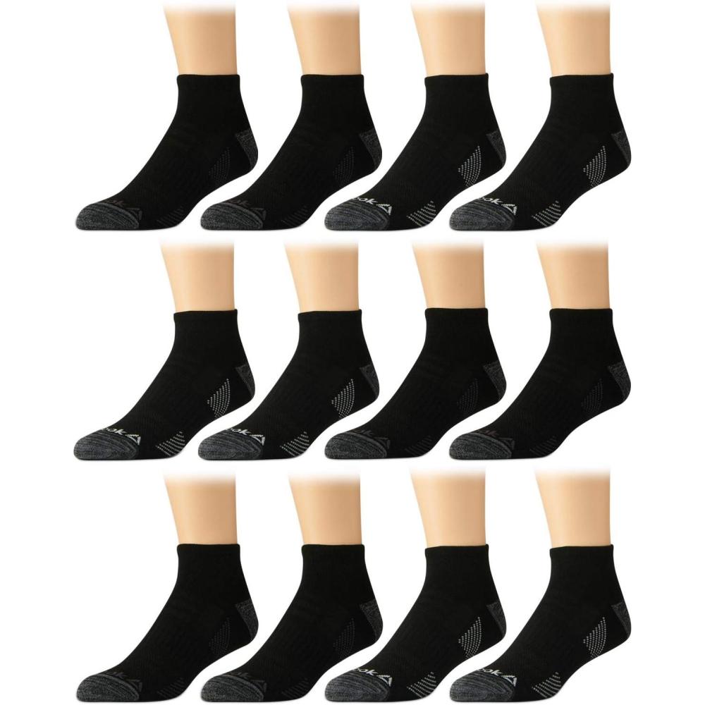 imageReebok Mens Quarter Socks  12 Pack Performance Comfort Athletic Socks  Breathable Ankle Socks for Men 6125Solid Black