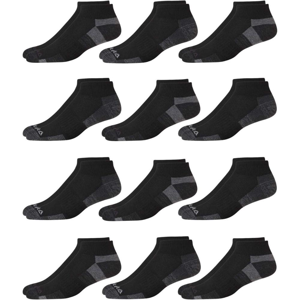imageReebok Mens Quarter Socks  12 Pack Performance Comfort Athletic Socks  Breathable Ankle Socks for Men 6125Solid GreyBlack