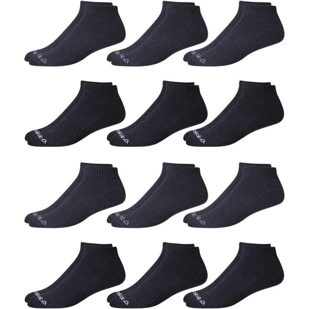 imageReebok Mens Quarter Socks  12 Pack Performance Comfort Athletic Socks  Breathable Ankle Socks for Men 6125Space GreyBlack