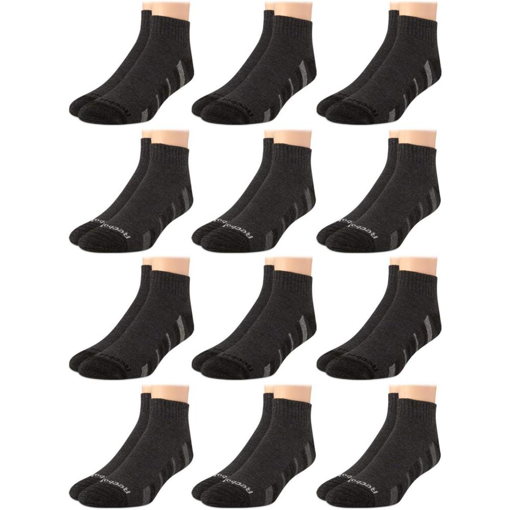 imageReebok Mens Quarter Socks  12 Pack Performance Comfort Athletic Socks  Breathable Ankle Socks for Men 6125Stripes Grey