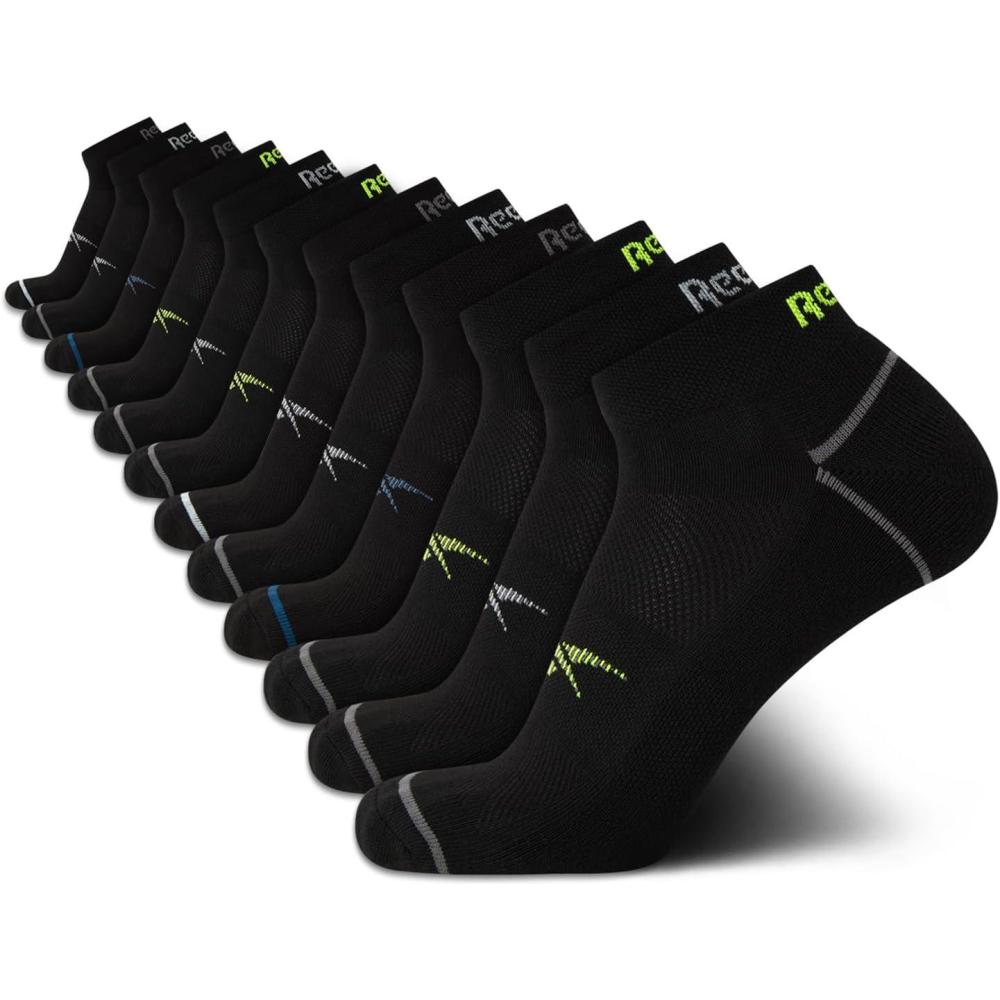 imageReebok Mens Quarter Socks  12 Pack Soft Performance Quarter Socks for Men  Breathable Mens Athletic Socks Size 6125All Black