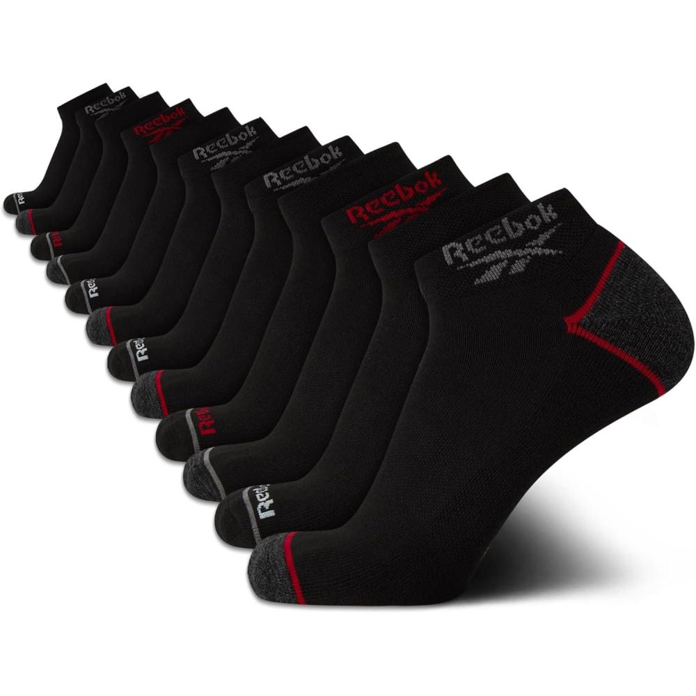 imageReebok Mens Quarter Socks  12 Pack Soft Performance Quarter Socks for Men  Breathable Mens Athletic Socks Size 6125BlackRed