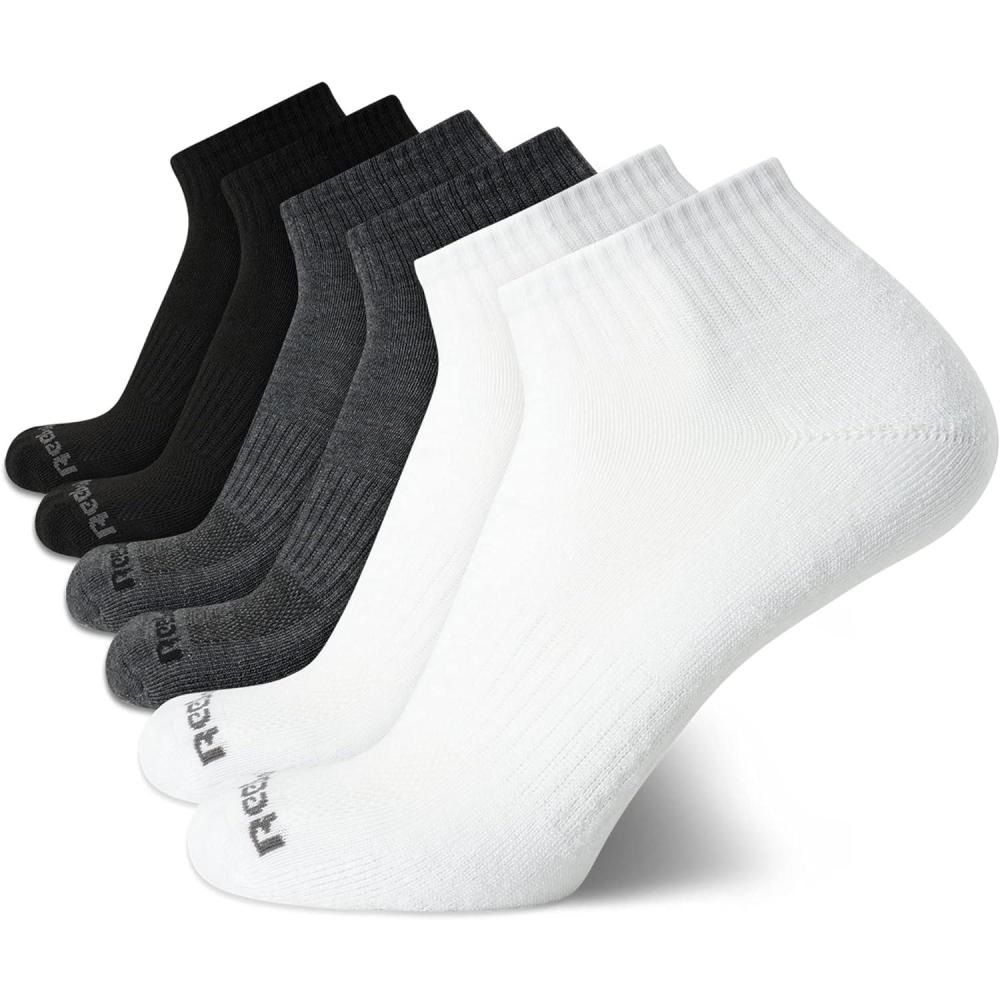 imageReebok Mens Quarter Socks  6 Pack Cushion Quarter Cut Ankle Socks for Men  Breathable Mens Athletic Socks Size 6125BlackWhiteGrey Assortment