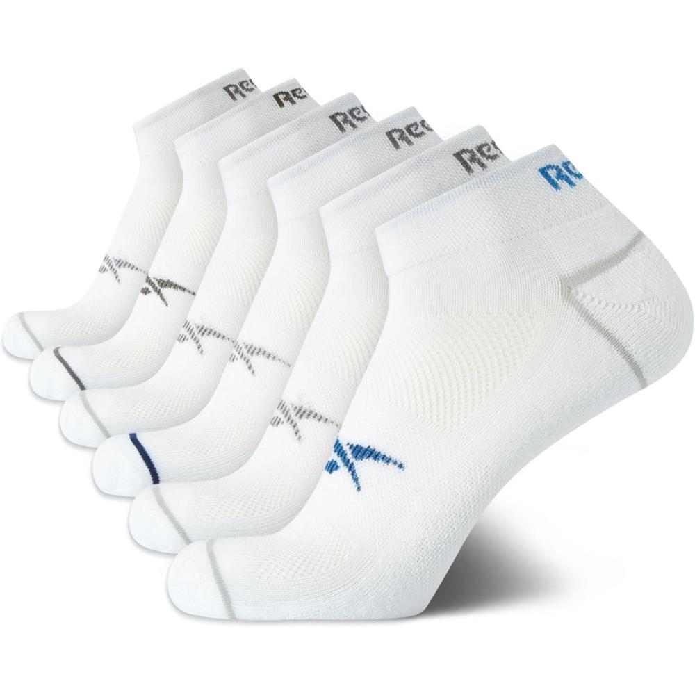 imageReebok Mens Quarter Socks  6 Pack Cushion Quarter Cut Ankle Socks for Men  Breathable Mens Athletic Socks Size 6125Bright White