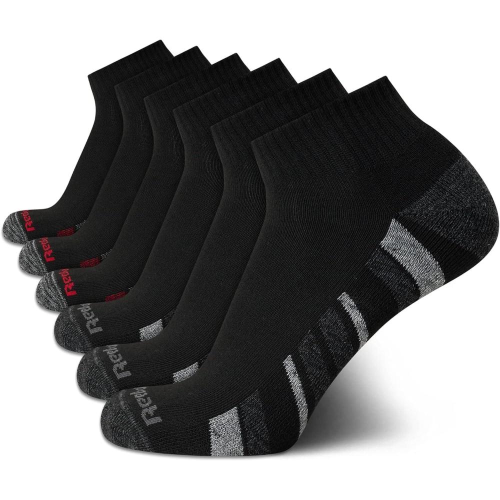 imageReebok Mens Quarter Socks  6 Pack Cushion Quarter Cut Ankle Socks for Men  Breathable Mens Athletic Socks Size 6125Classic Black