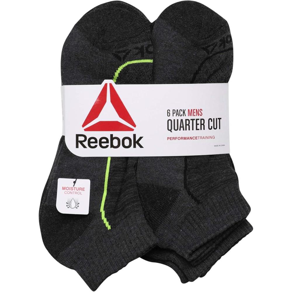 imageReebok Mens Quarter Socks  6 Pack Cushion Quarter Cut Ankle Socks for Men  Breathable Mens Athletic Socks Size 6125LimeGrey