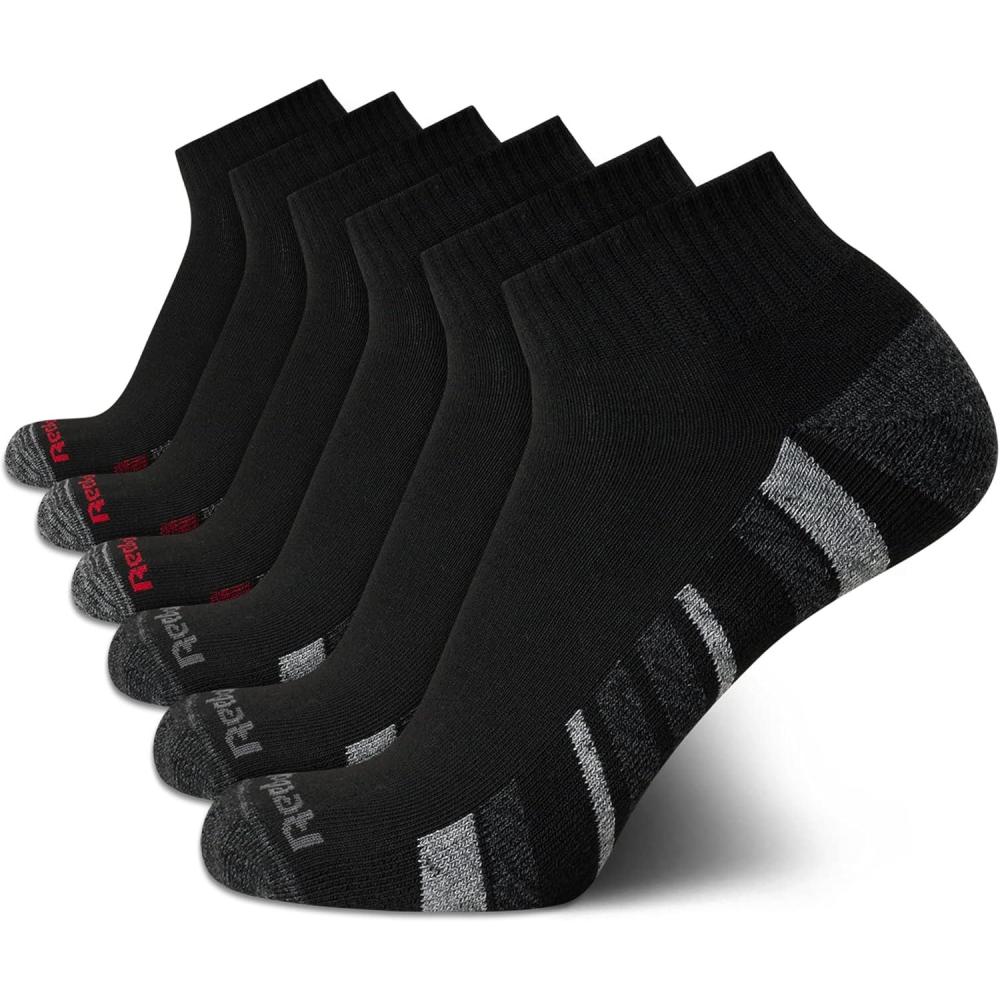 imageReebok Mens Quarter Socks  6 Pack Cushion Quarter Cut Ankle Socks for Men  Breathable Mens Athletic Socks Size 6125Midnight Black