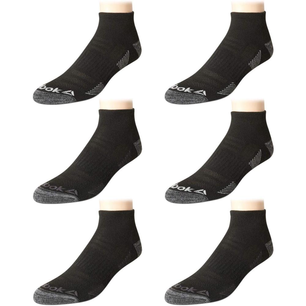 imageReebok Mens Quarter Socks  6 Pack Cushion Quarter Cut Ankle Socks for Men  Breathable Mens Athletic Socks Size 6125Oil Black