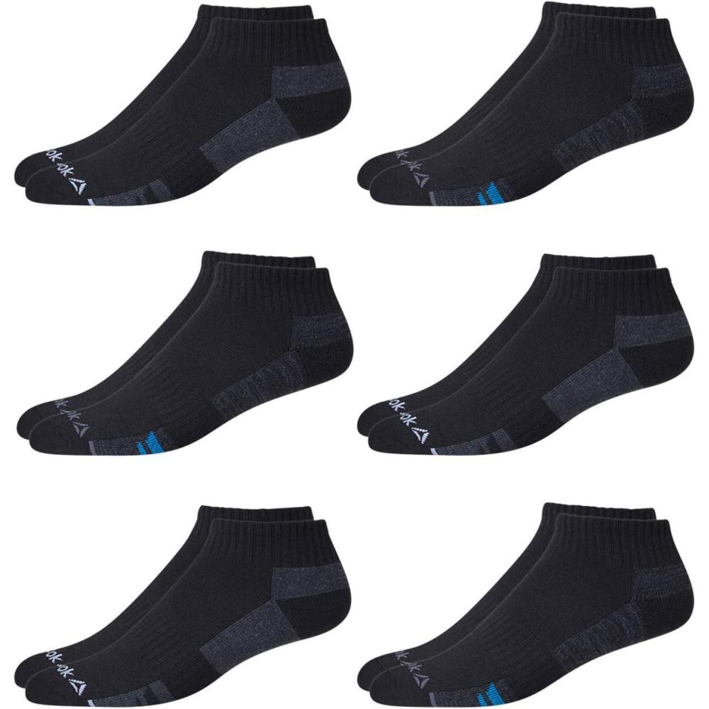 imageReebok Mens Quarter Socks  6 Pack Cushion Quarter Cut Ankle Socks for Men  Breathable Mens Athletic Socks Size 6125RavenBlack