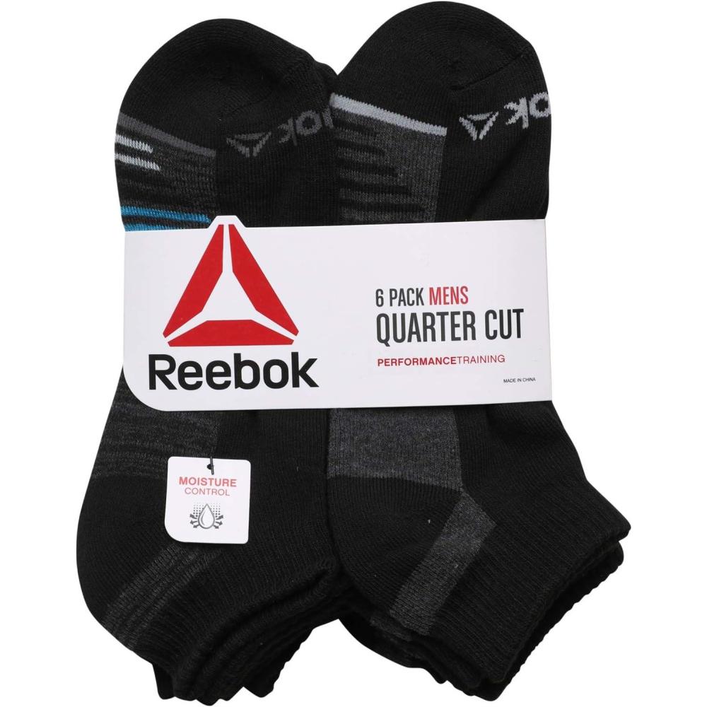 imageReebok Mens Quarter Socks  6 Pack Cushion Quarter Cut Ankle Socks for Men  Breathable Mens Athletic Socks Size 6125Shadow Black