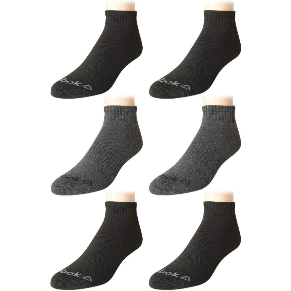 imageReebok Mens Quarter Socks  6 Pack Cushion Quarter Cut Ankle Socks for Men  Breathable Mens Athletic Socks Size 6125Smoke GreyBlack