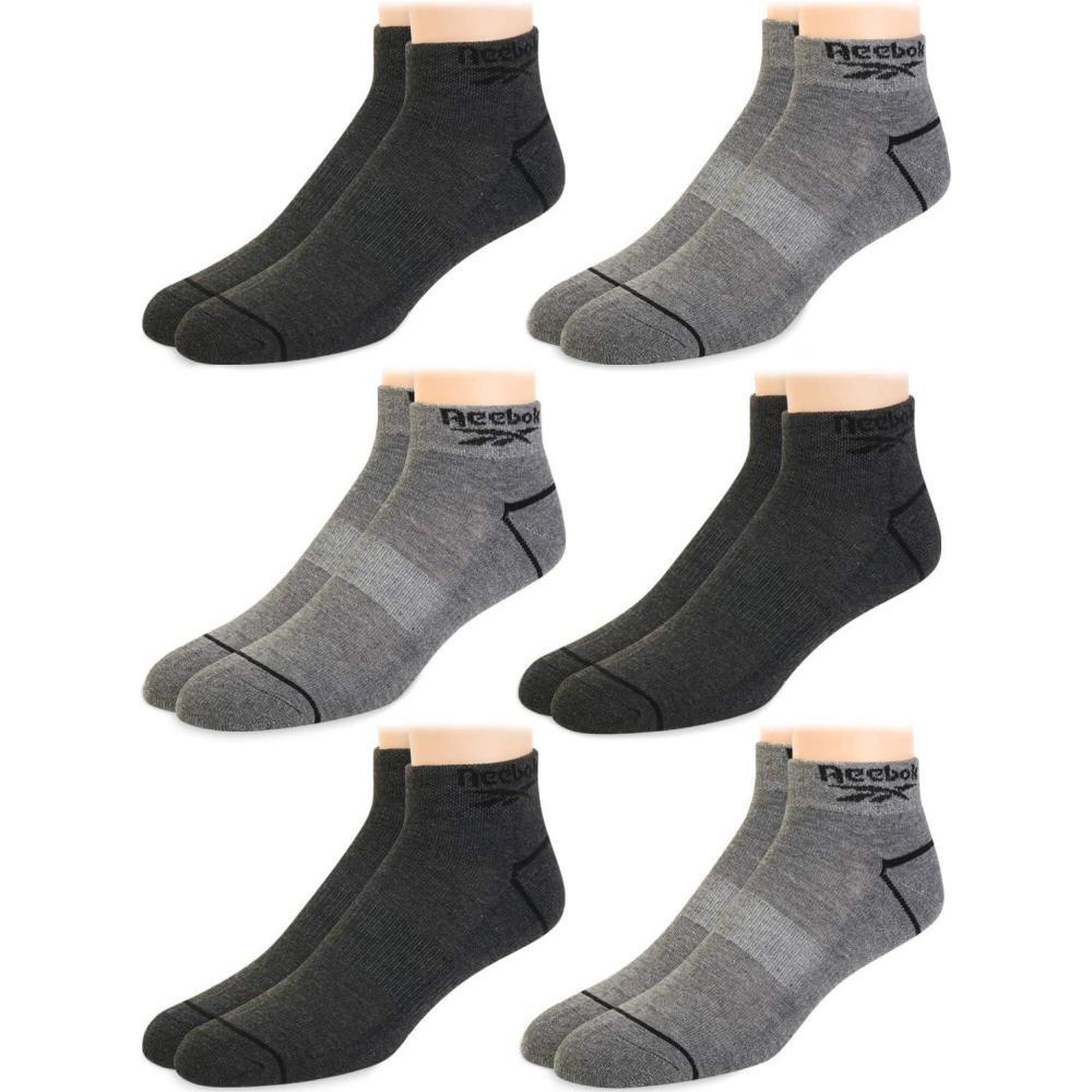 imageReebok Mens Quarter Socks  6 Pack Cushion Quarter Cut Ankle Socks for Men  Breathable Mens Athletic Socks Size 6125Stone Grey
