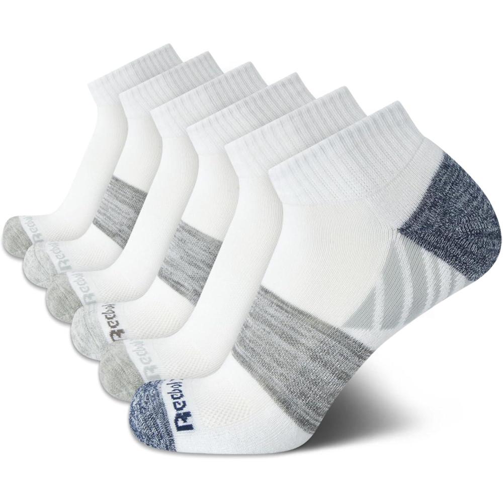 imageReebok Mens Quarter Socks  6 Pack Cushion Quarter Cut Ankle Socks for Men  Breathable Mens Athletic Socks Size 6125WhiteGrey 2