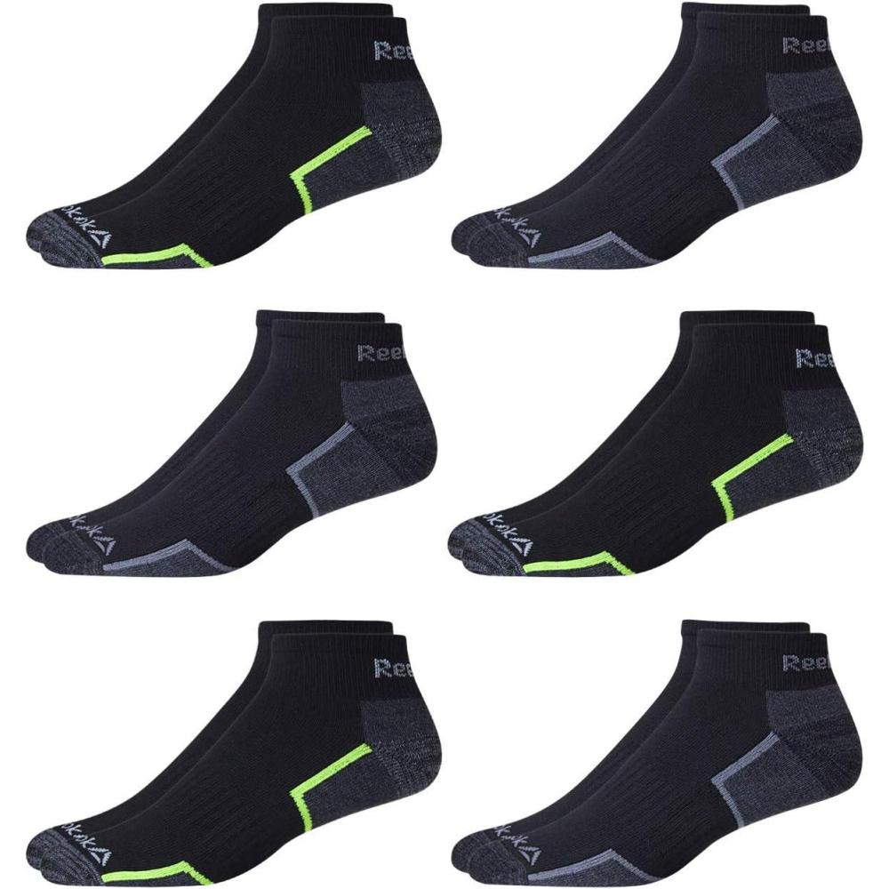 imageReebok Mens Quarter Socks  6 Pack Cushion Quarter Cut Ankle Socks for Men  Breathable Mens Athletic Socks Size 6125YellowBlack