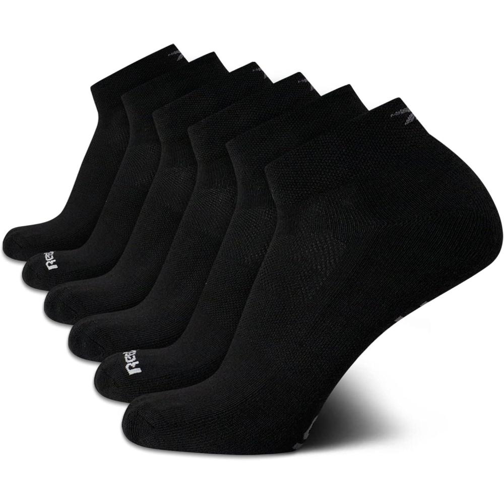 imageReebok Mens Quarter Socks  6 Pack Moisture Wicking Performance Stretch Athletic Ankle Socks for Men Sizes 6125Black