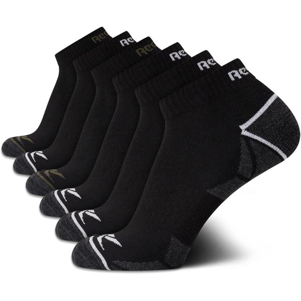 imageReebok Mens Quarter Socks  6 Pack Moisture Wicking Performance Stretch Athletic Ankle Socks for Men Sizes 6125GreyBlack