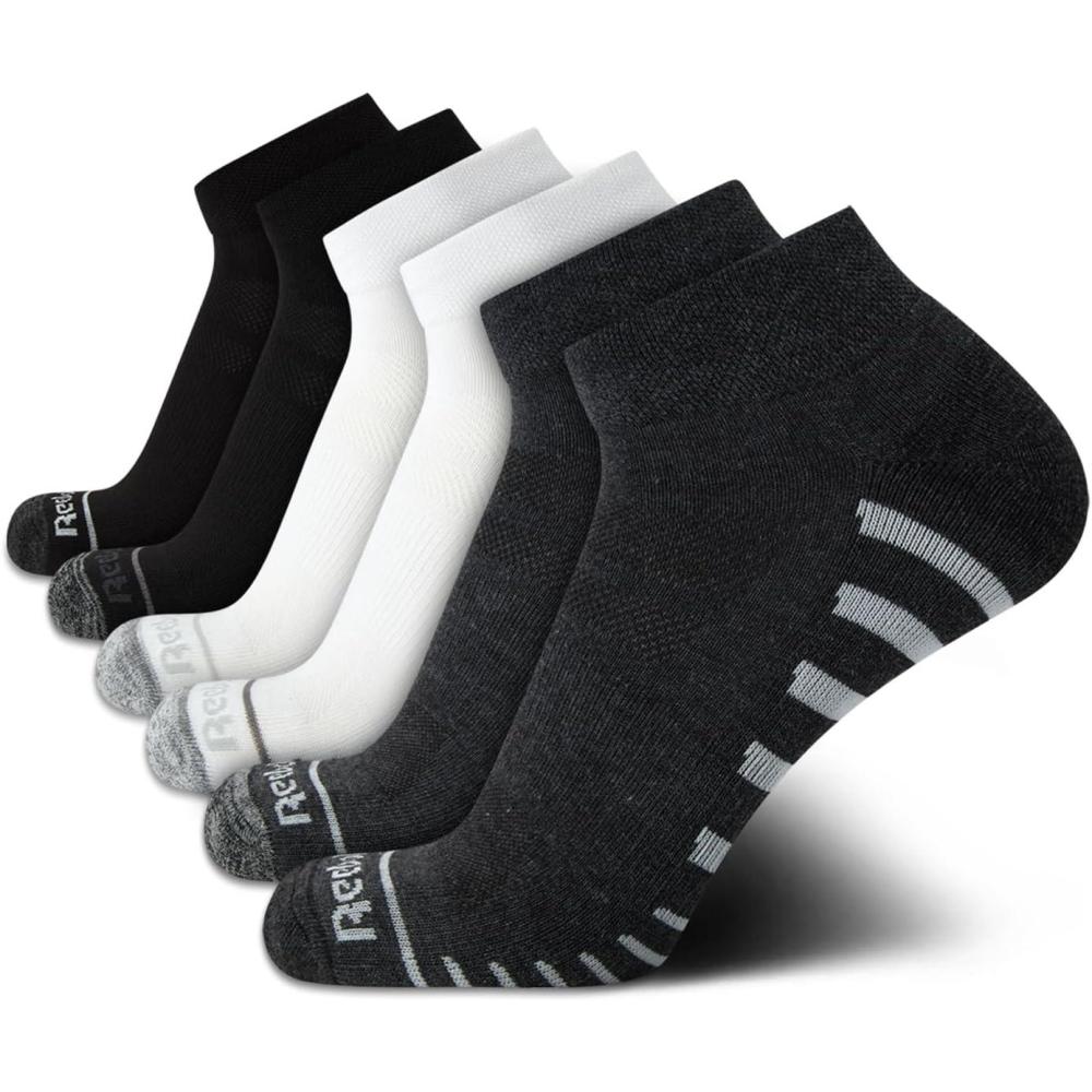 imageReebok Mens Quarter Socks  6 Pack Moisture Wicking Performance Stretch Athletic Ankle Socks for Men Sizes 6125GreyWhiteBlack