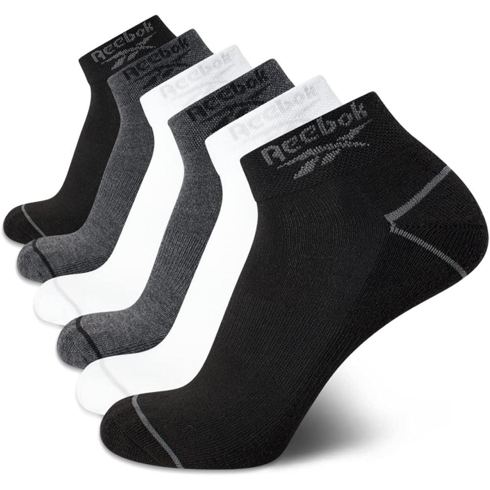 imageReebok Mens Quarter Socks  6 Pack Moisture Wicking Performance Stretch Athletic Ankle Socks for Men Sizes 6125WhiteGreyBlack