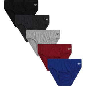 imageReebok Low Rise Mens Briefs  5 Pack Soft Cotton Underwear with Supportive Contour Pouch  Supportive Fit for Everyday WearBlackSurf the WebHeather GreyTibetan RedCharcoal Heather