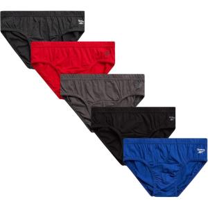 imageReebok Low Rise Mens Briefs  5 Pack Soft Cotton Underwear with Supportive Contour Pouch  Supportive Fit for Everyday WearCharcoalCrimsonSharkskinBlackEvening Blue