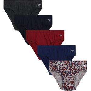 imageReebok Low Rise Mens Briefs  5 Pack Soft Cotton Underwear with Supportive Contour Pouch  Supportive Fit for Everyday WearMaritime BlueCharcoal HeatherBluePrintTibetan Red