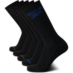 imageReebok Mens Athletic Crew Socks  5 Pack Moisture Wicking Cushioned Athletic Socks for Men with Reinforced Seams 6125All Black