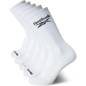 imageReebok Mens Athletic Crew Socks  5 Pack Moisture Wicking Cushioned Athletic Socks for Men with Reinforced Seams 6125All White