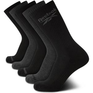 imageReebok Mens Athletic Crew Socks  5 Pack Moisture Wicking Cushioned Athletic Socks for Men with Reinforced Seams 6125BlackGrey Logo