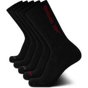 imageReebok Mens Athletic Crew Socks  5 Pack Moisture Wicking Cushioned Athletic Socks for Men with Reinforced Seams 6125BlackRed Logo