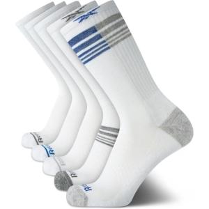 imageReebok Mens Athletic Crew Socks  5 Pack Moisture Wicking Cushioned Athletic Socks for Men with Reinforced Seams 6125Cool White