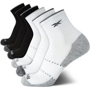 imageReebok Mens Athletic Socks  Cushion High Quarter Cut Socks 6 PackWhiteBlack