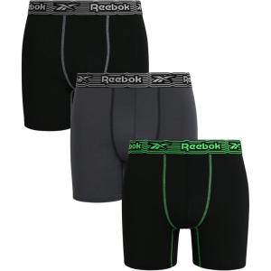 imageReebok Mens Boxer Briefs  3 Pack Stretch Moisture Wicking Mens Underwear with Contour Pouch Boxers for Men Sizes SXL3pk BlackCharcoal GreyGreen Stitch