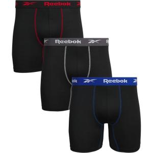 imageReebok Mens Boxer Briefs  3 Pack Stretch Moisture Wicking Mens Underwear with Contour Pouch Boxers for Men Sizes SXLAll Black Contrast